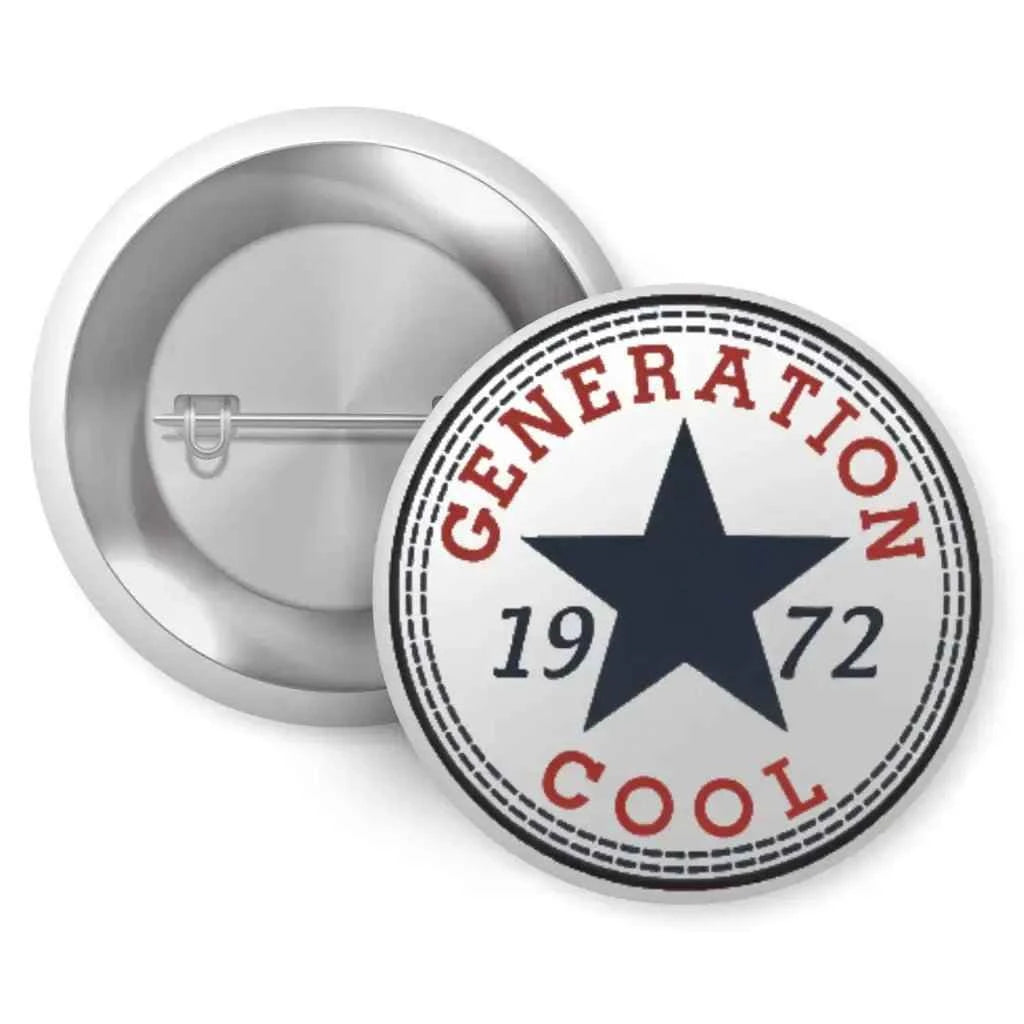 1972 Birthday Pin Badge – 1 Inch Cursive Happy Birthday Cake Design Button