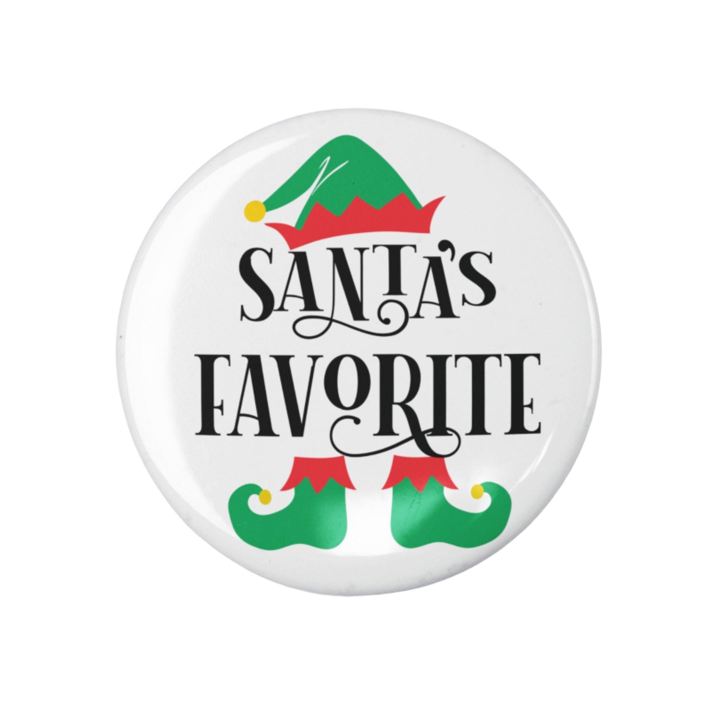 Santa's Favourite Pin stating 'Santa's Favourite,' a vibrant badge perfect for Christmas celebrations.