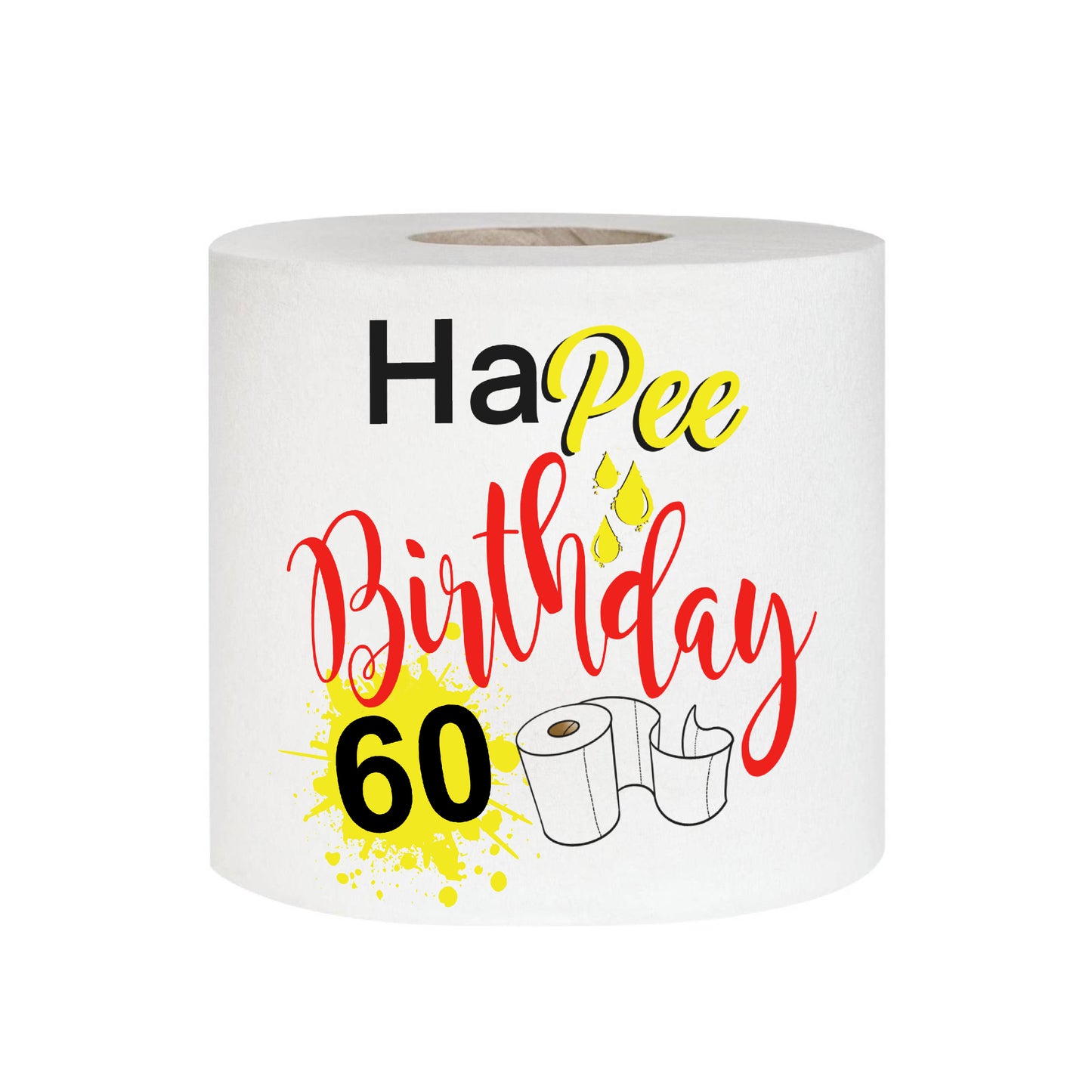 Happy 60th Birthday Printed Toilet Paper Rolls | Funny Gag Gift for Men and Women | Milestone Party Decor | Novelty Bathroom Joke Presents