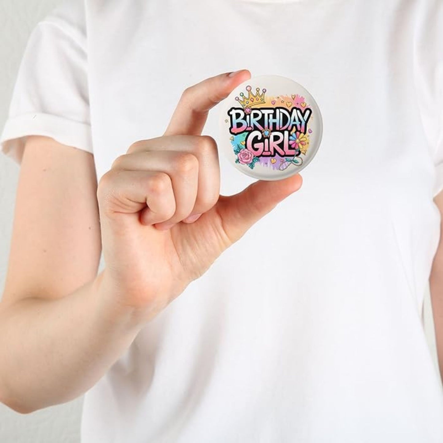Birthday Girl Badge Crown and Roses Happy Birthday Party Badges For Girls