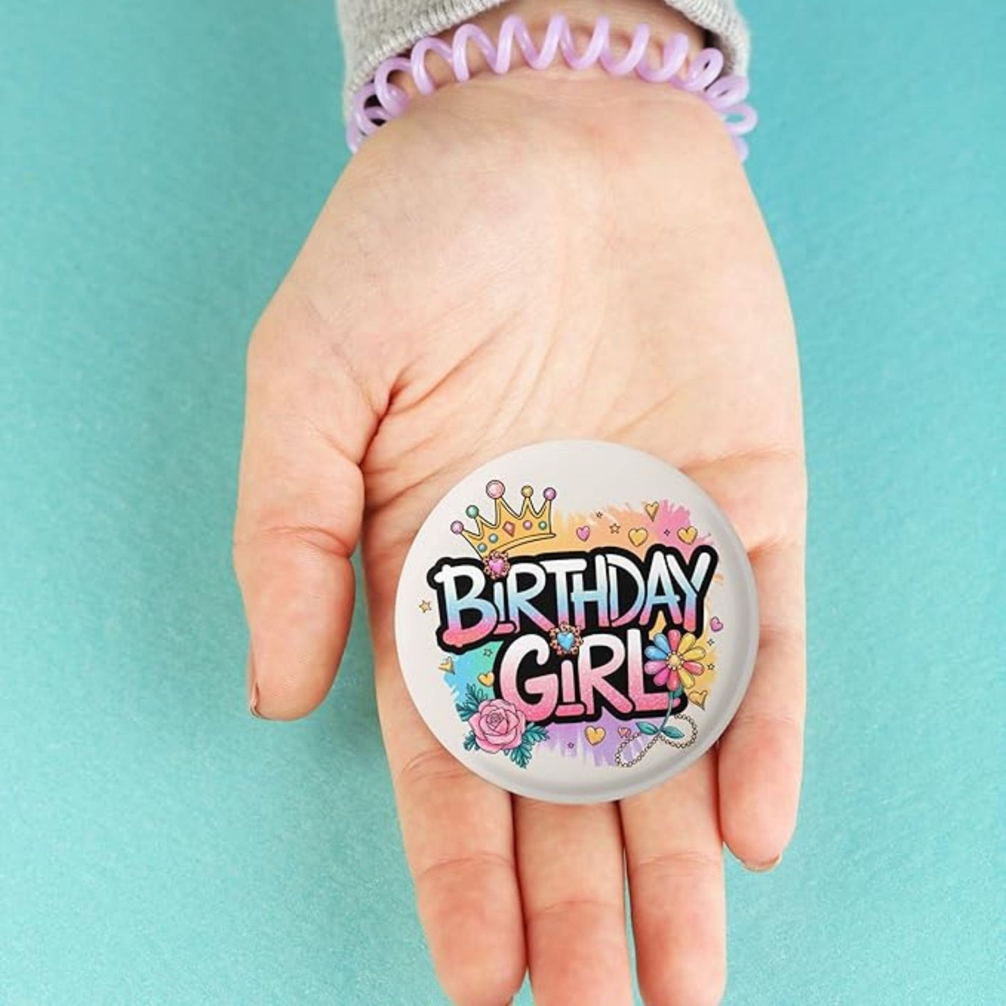 Birthday Girl Badge Crown and Roses Happy Birthday Party Badges For Girls