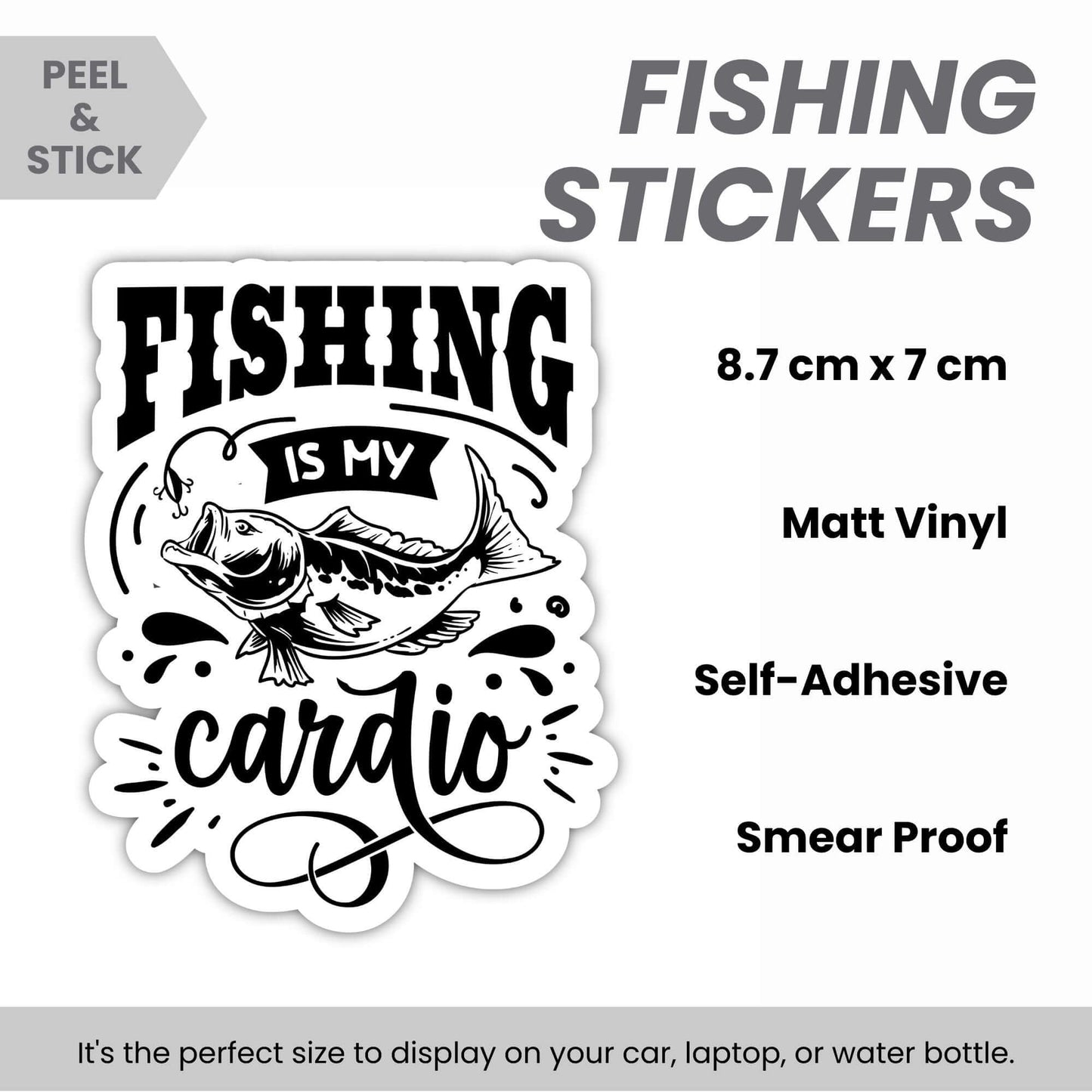 Fishing Is My Cardio Humour Matte Vinyl Sticker - 8.7cm x 7cm - EMU Works