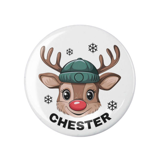 Personalised Kids Holiday Pins - Cute Reindeer Name Badges for Boys & Girls, 2 - Inch - EMU Works