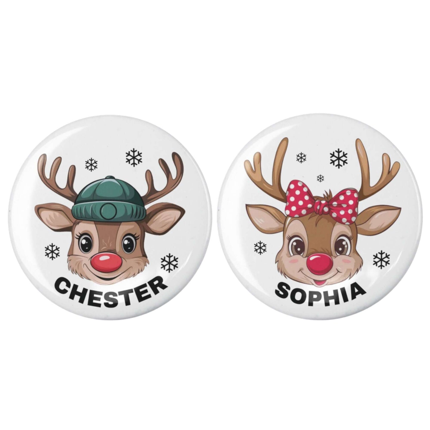Personalised Christmas Badges For Kids Reindeer For Boys and Girls - EMU Works