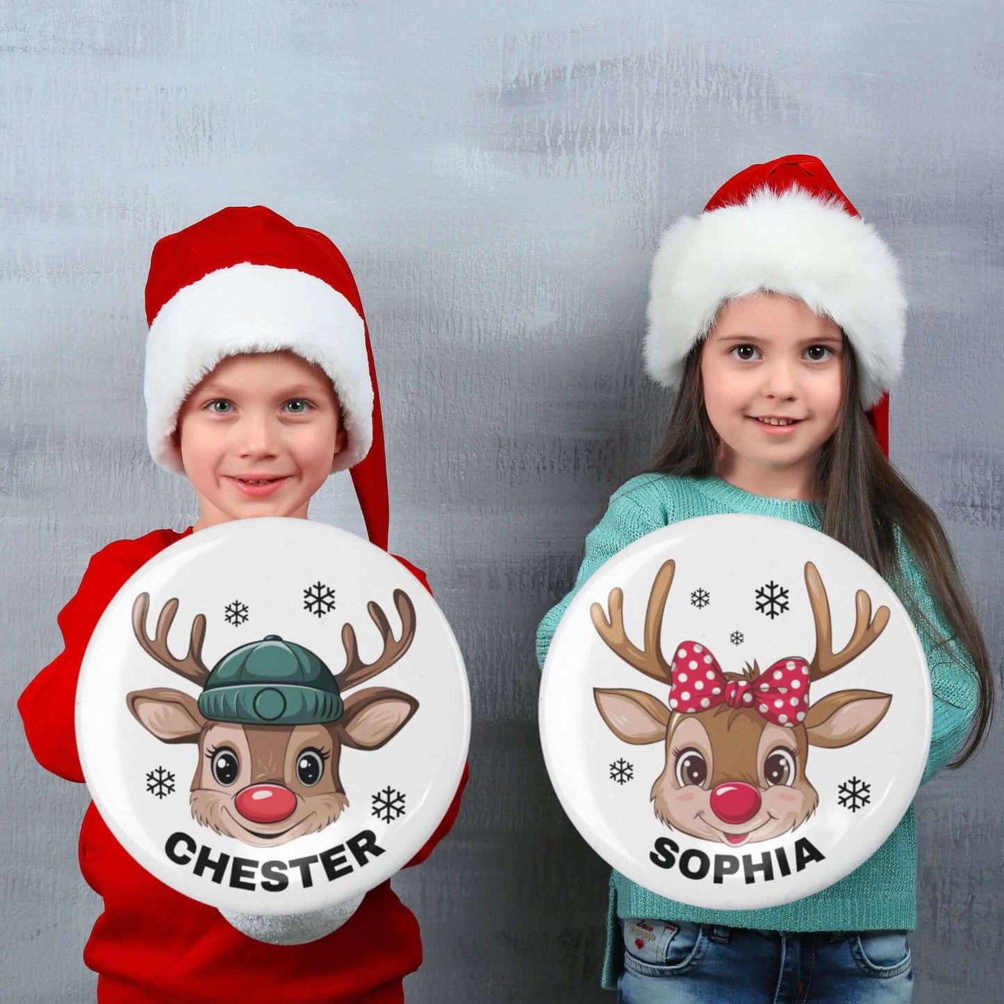 Personalised Christmas Badges For Kids Reindeer For Boys and Girls - EMU Works