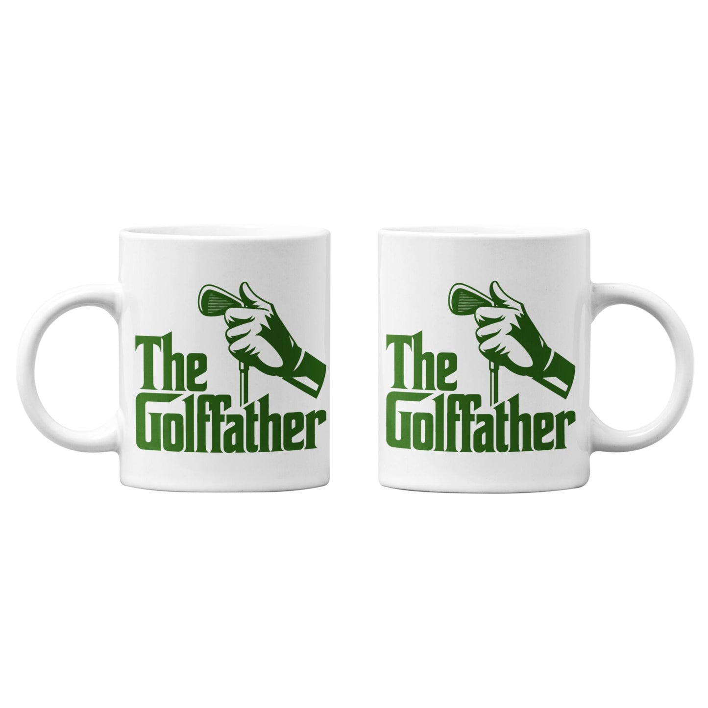 Pair of Golffather Funny Coffee Mugs with a playful design, making them excellent golf gifts for dad.