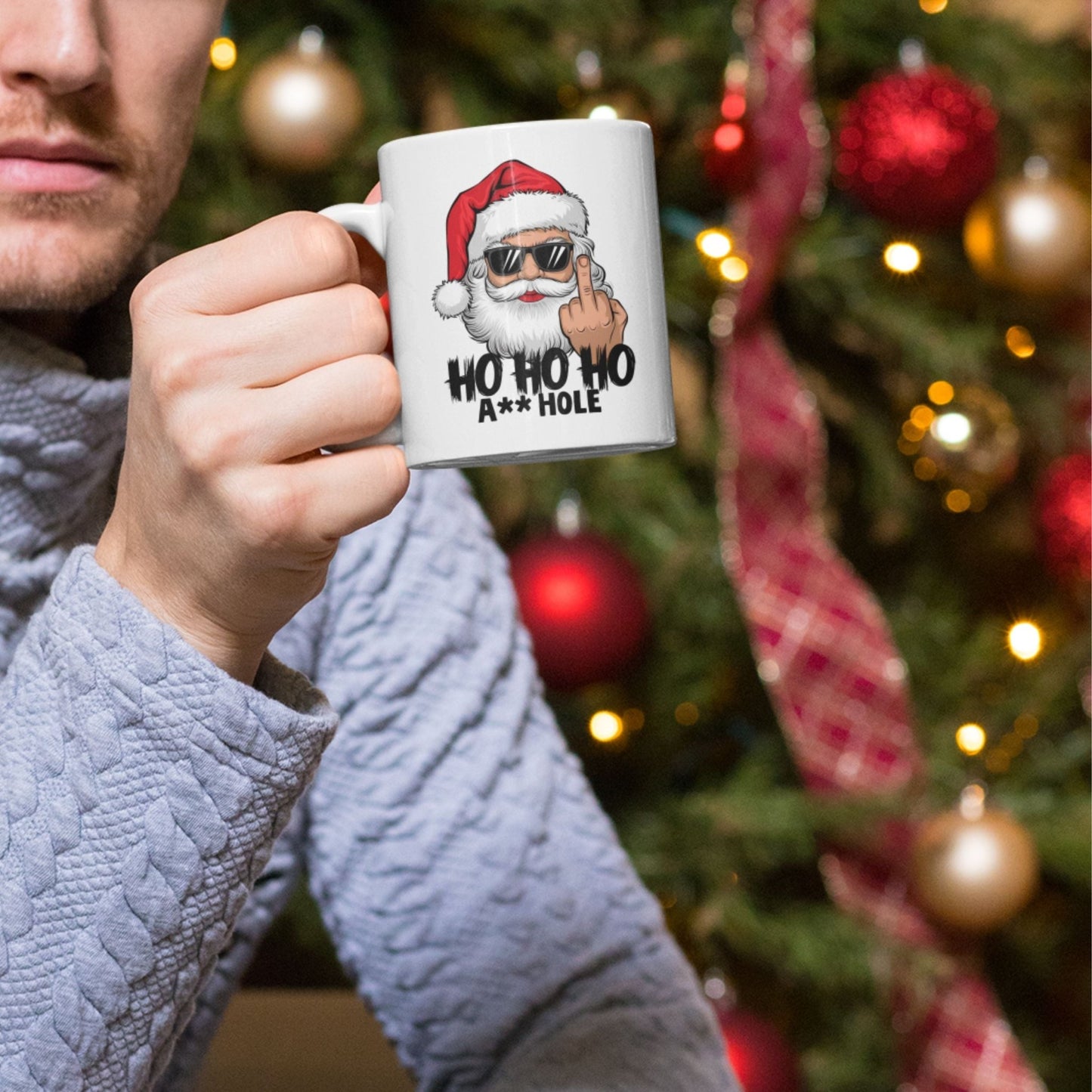 Funny Christmas Mug - Rude Santa Claus 11oz Ceramic Coffee Cup, Dishwasher Safe Gag Gift - EMU Works