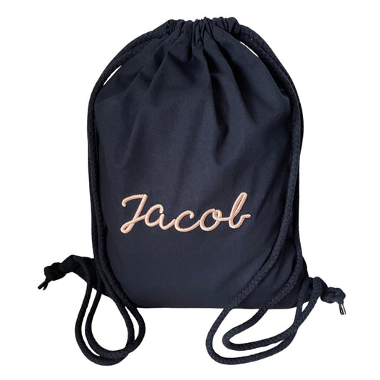 Custom Drawstring Bag - 3D Puff Embroidered Name for Kids & Adults - Premium Cotton Gym/School Bag - EMU Works