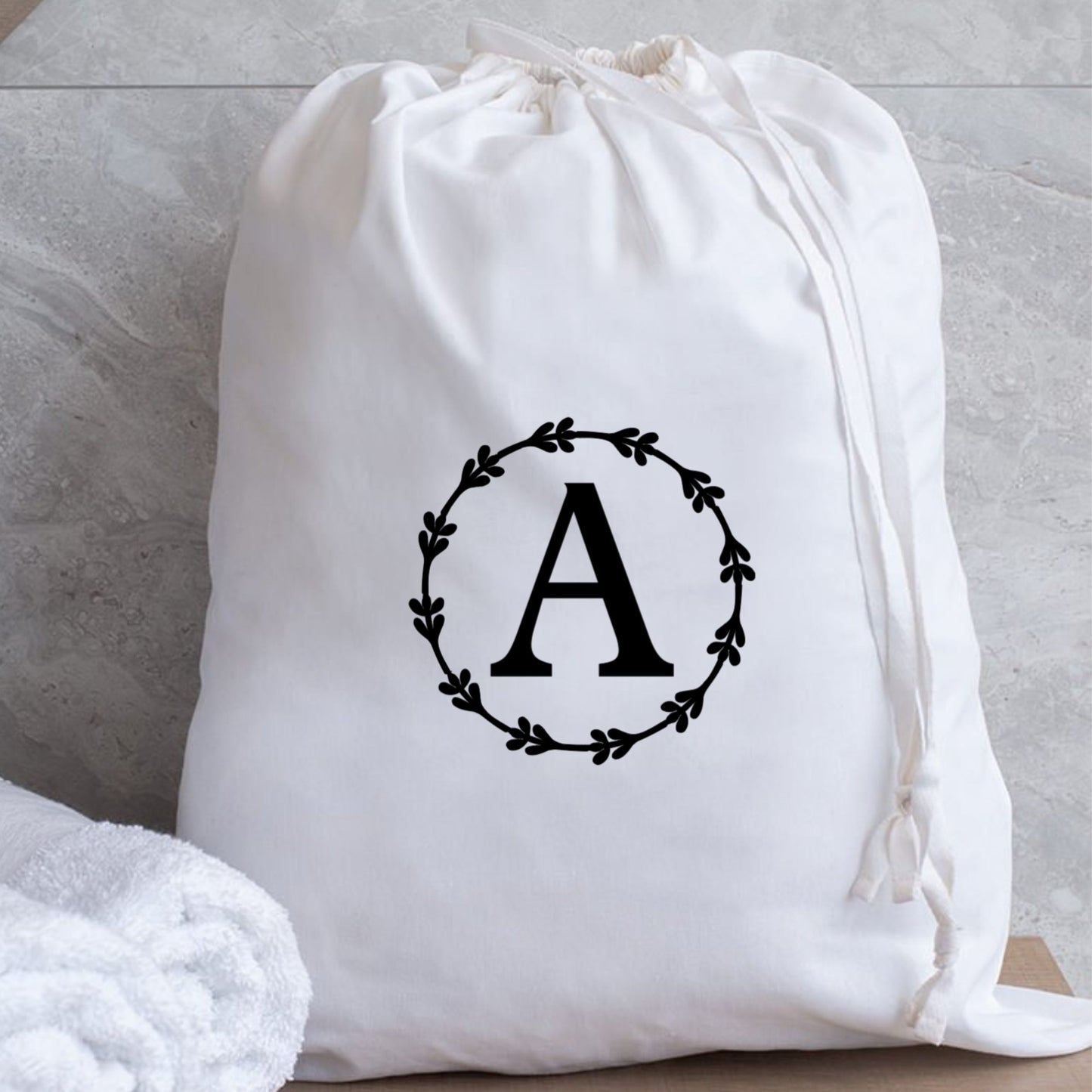 Laundry Bag Monogrammed Travel Cotton Laundry Lightweight White 53 x 44 cm Dorm Room Essentials Sustainable Drawstring Bag University Gift