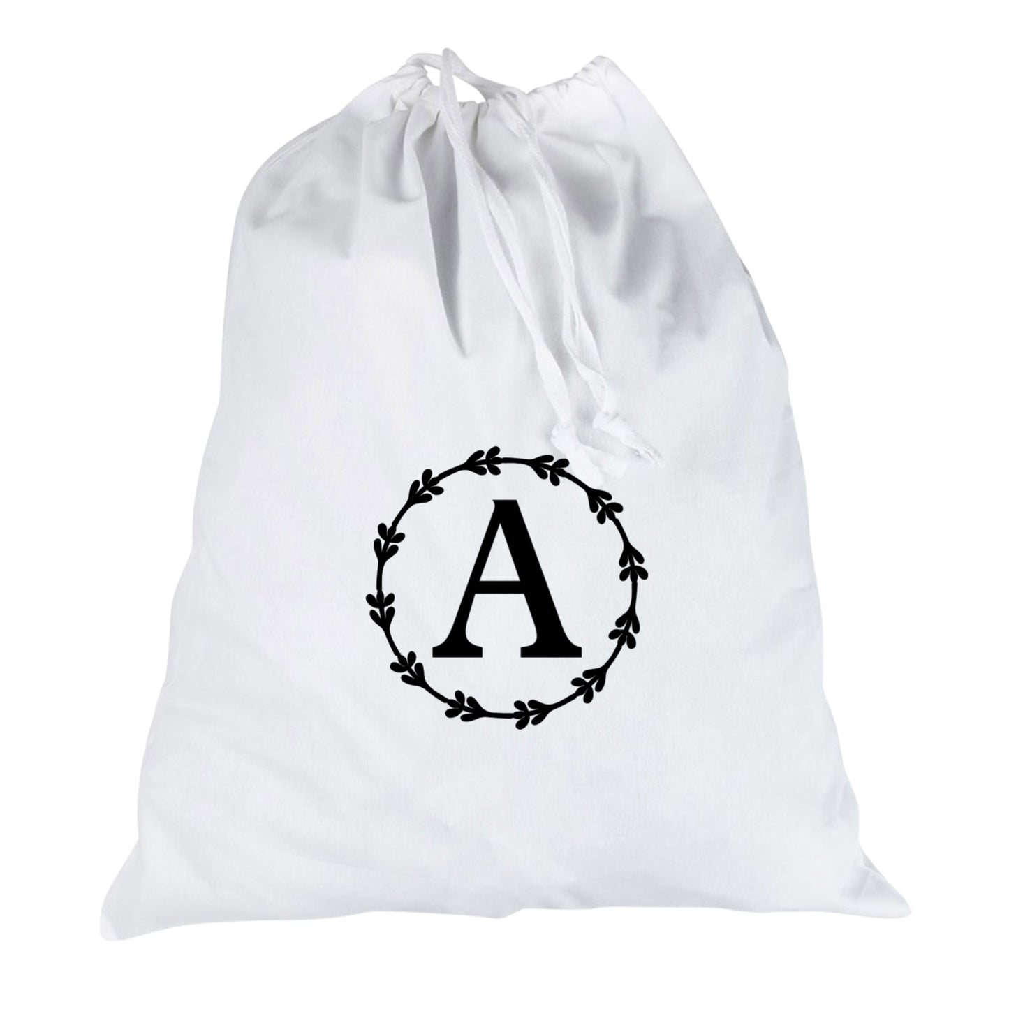 Stylish monogrammed laundry bag, perfect for university students, made from sustainable cotton fabric.
