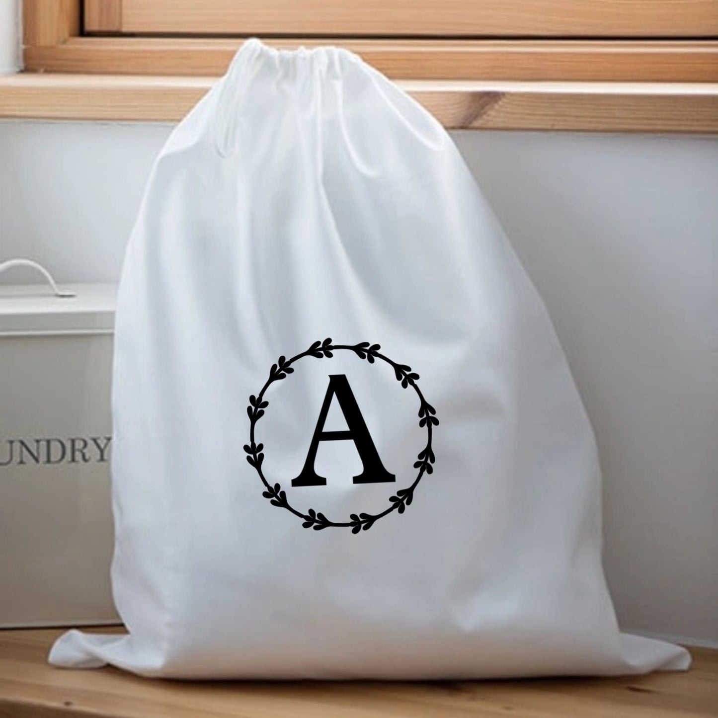 Laundry Bag Monogrammed Travel Cotton Laundry Lightweight White 53 x 44 cm Dorm Room Essentials Sustainable Drawstring Bag University Gift