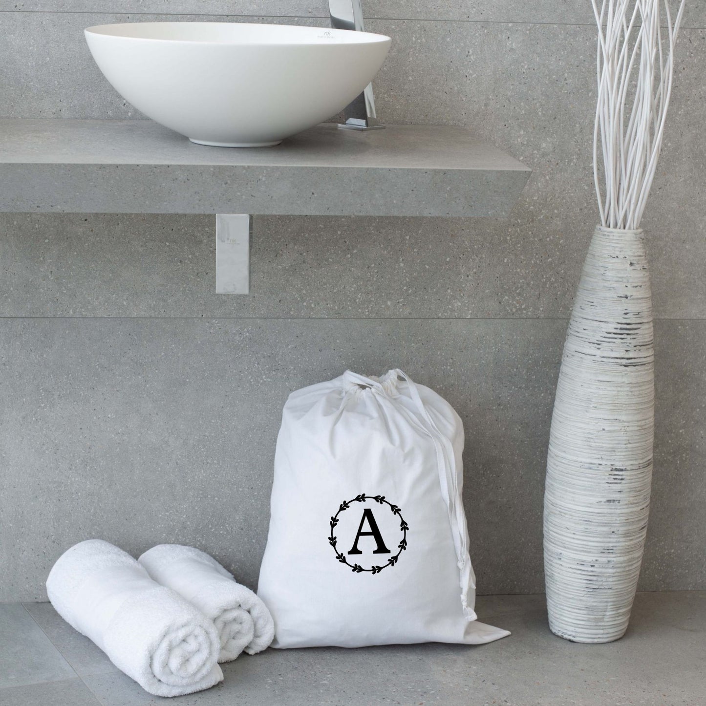 Laundry Bag Monogrammed Travel Cotton Laundry Lightweight White 53 x 44 cm Dorm Room Essentials Sustainable Drawstring Bag University Gift