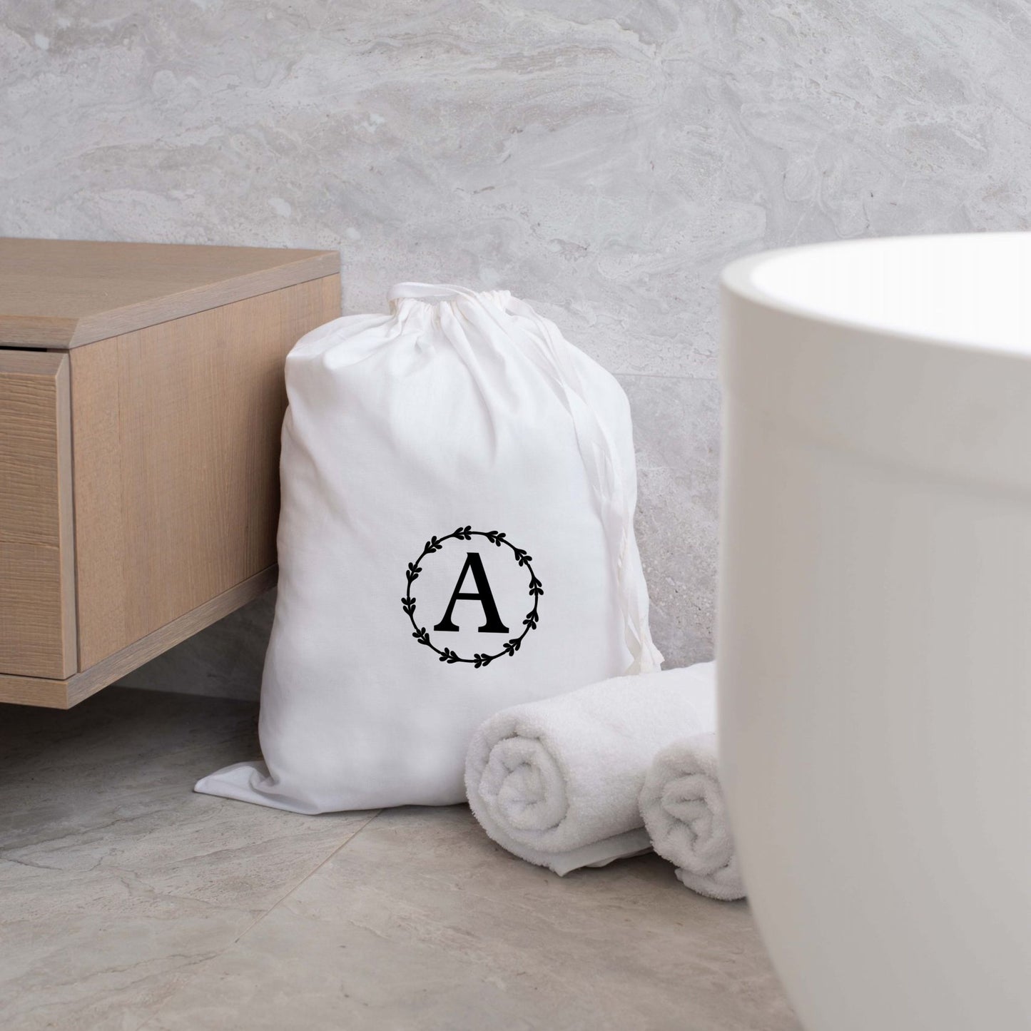 Laundry Bag Monogrammed Travel Cotton Laundry Lightweight White 53 x 44 cm Dorm Room Essentials Sustainable Drawstring Bag University Gift