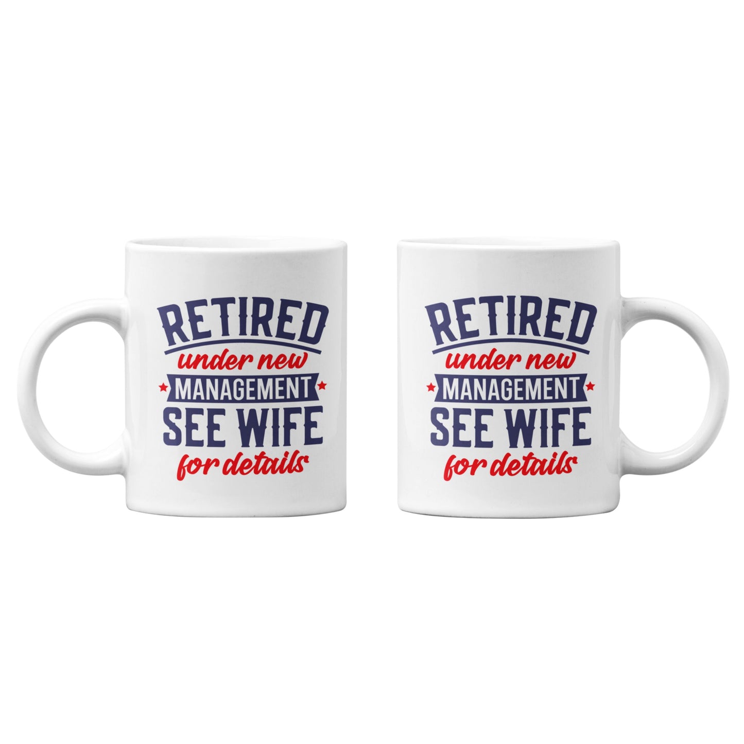 Pair of Happy Retirement Coffee Mugs 2025 showcasing the quirky saying, perfect for friends seeking gifts for retiring colleagues.