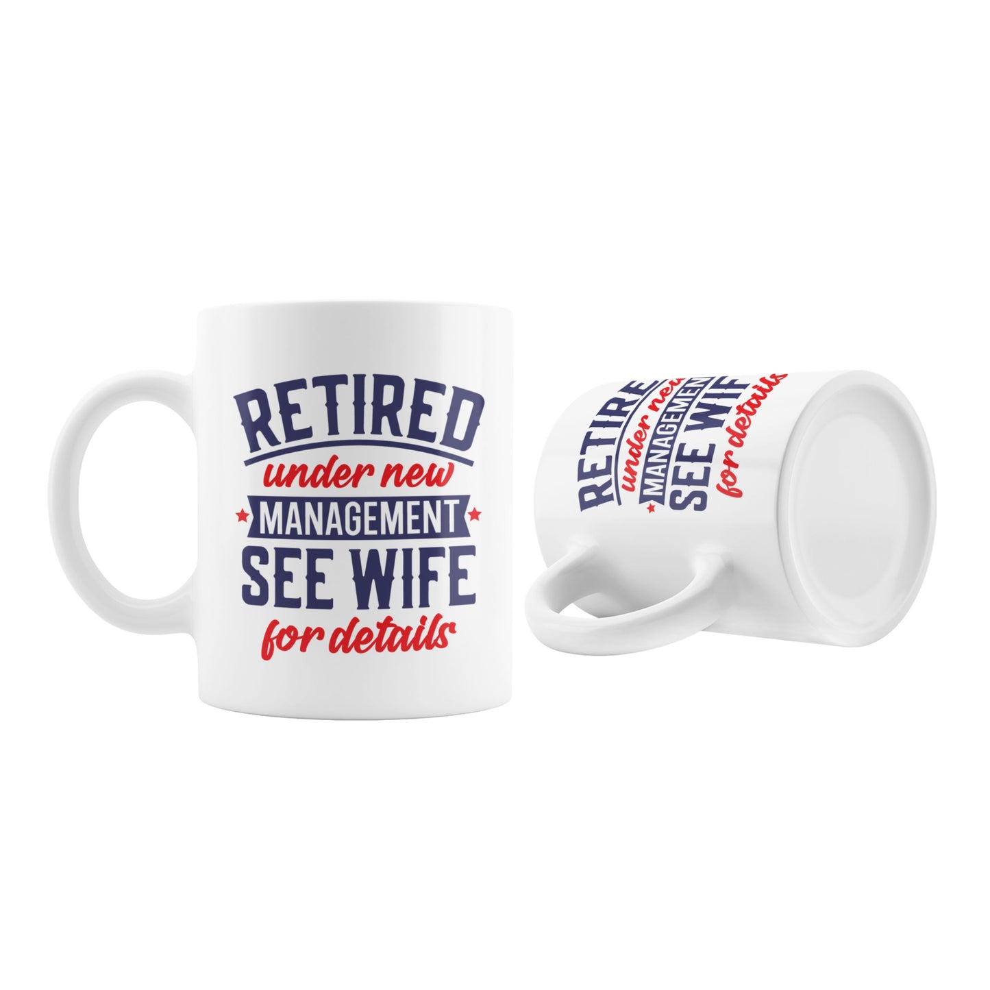 Happy Retirement Coffee Mug 2025 tilting to show vibrant text, an excellent choice for gifts for retiring colleagues.