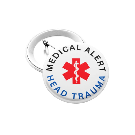 Head Trauma Alert Badge - 1 Inch 25mm Medical Pin Button for Safety and Easy Attachment - EMU Works