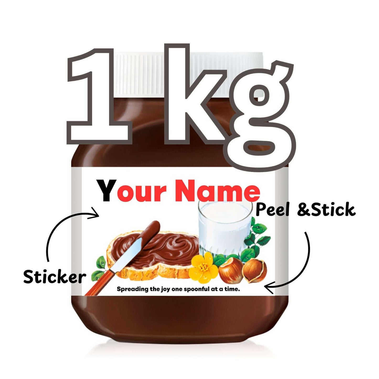 1kg Nutella jar with a Personalized Nutella Jar Sticker, illustrating the peel and stick label option.
