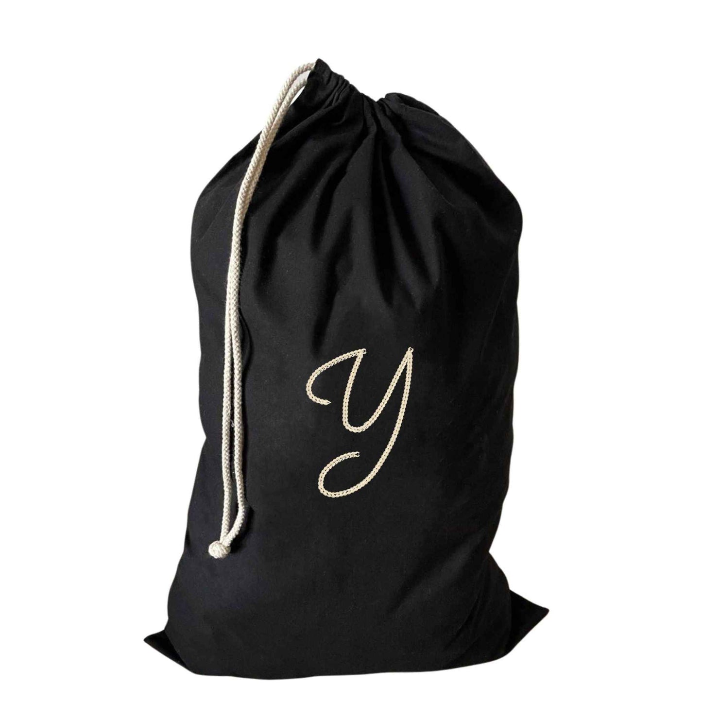 Initial A-Z Large Drawstring Laundry Bag - Eco-Friendly Recycled Cotton, XL Size with Embroidery