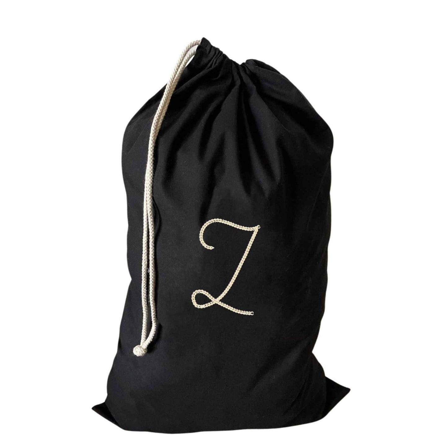 Initial A-Z Large Drawstring Laundry Bag - Eco-Friendly Recycled Cotton, XL Size with Embroidery