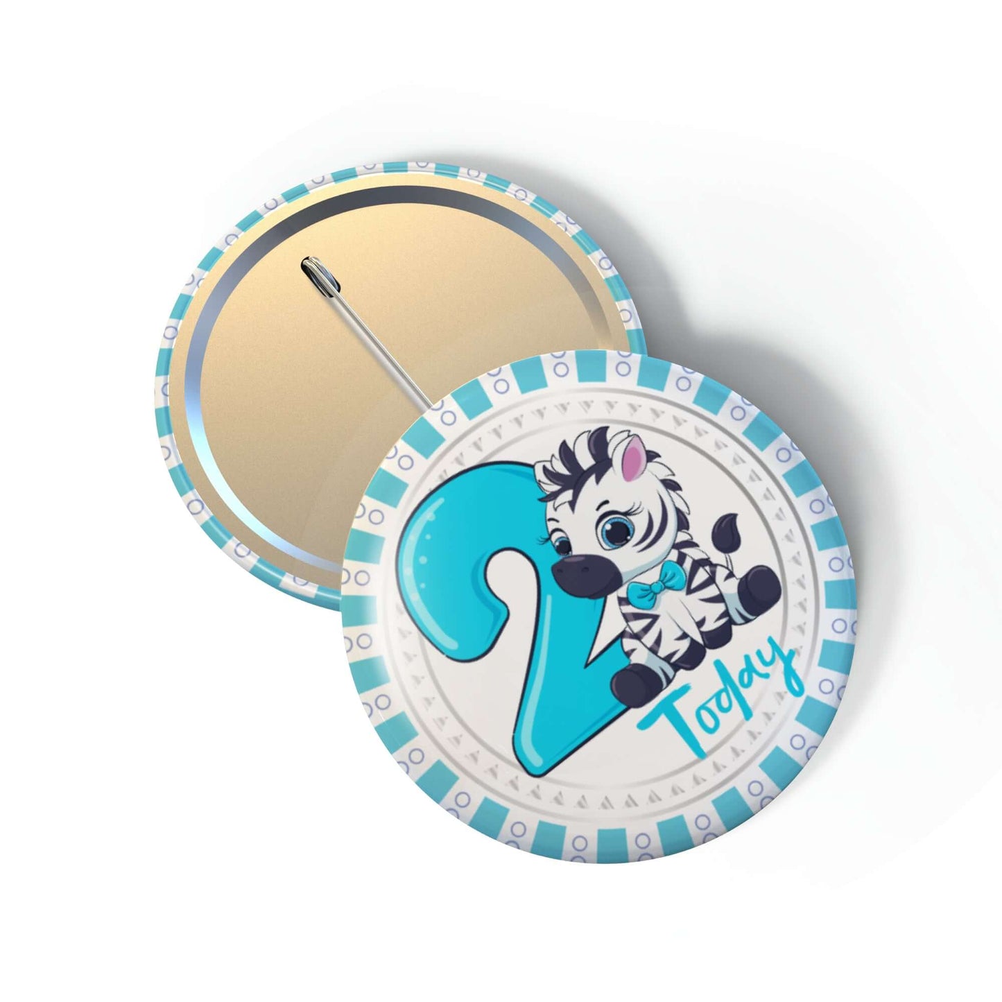 Birthday Pin Badge - Zebra Cartoon Badge for Birthday Boy - Glossy Print, Secure Fit, Age 2 - EMU Works