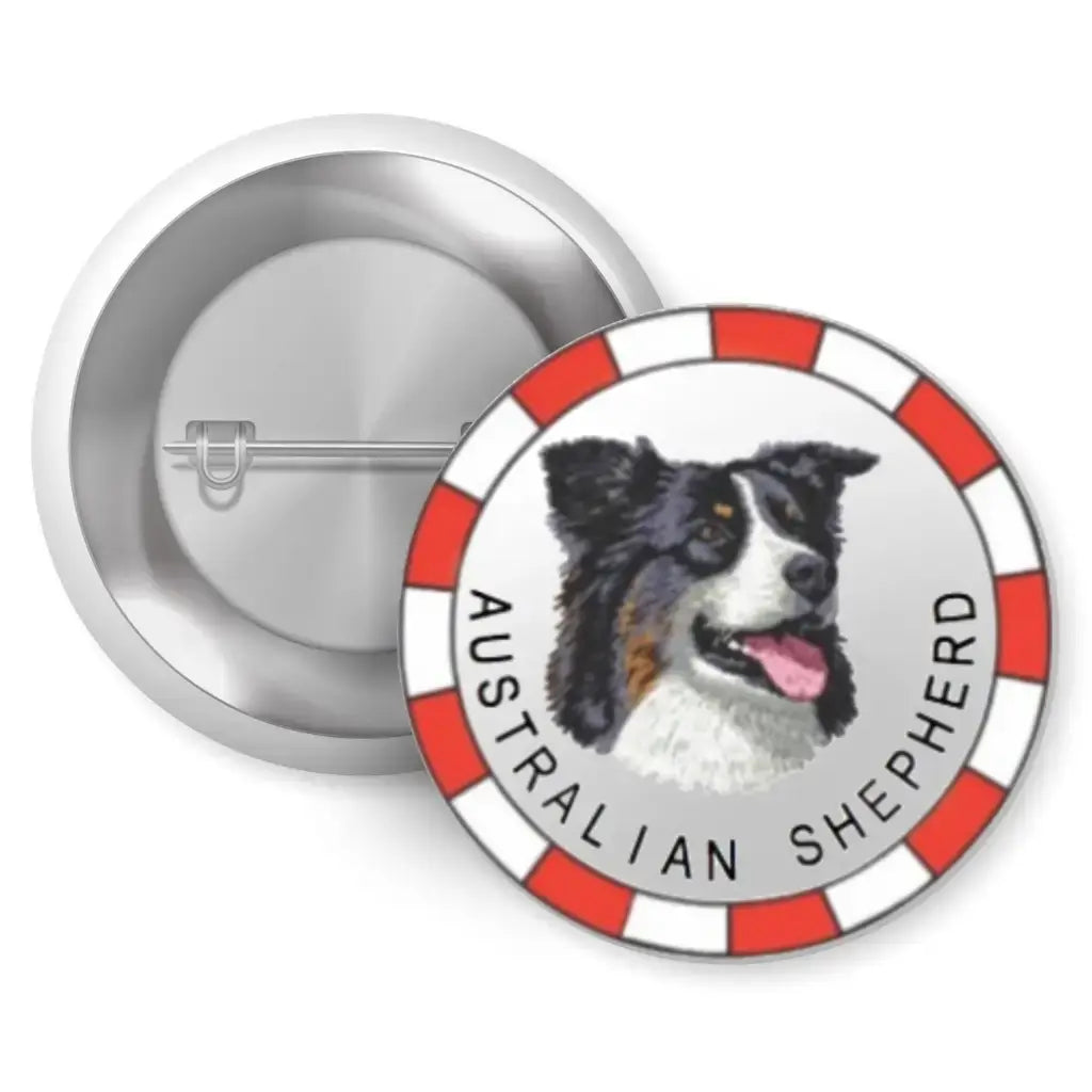 Australian Shepherd Dog Breed Button Badge - 1 Inch 25mm Stylish Metal Pin for Dog Lovers, a vibrant dog breed button badge showcasing love for Australian Shepherds.