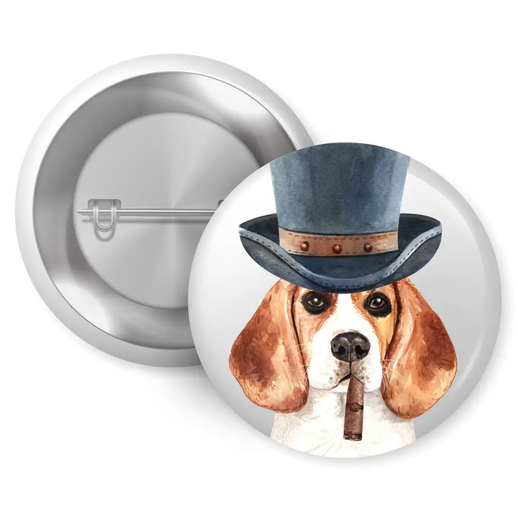 Beagle Top Hat Cigar Dog Breed Pin Button Badge 1in 25mm - EMU Works