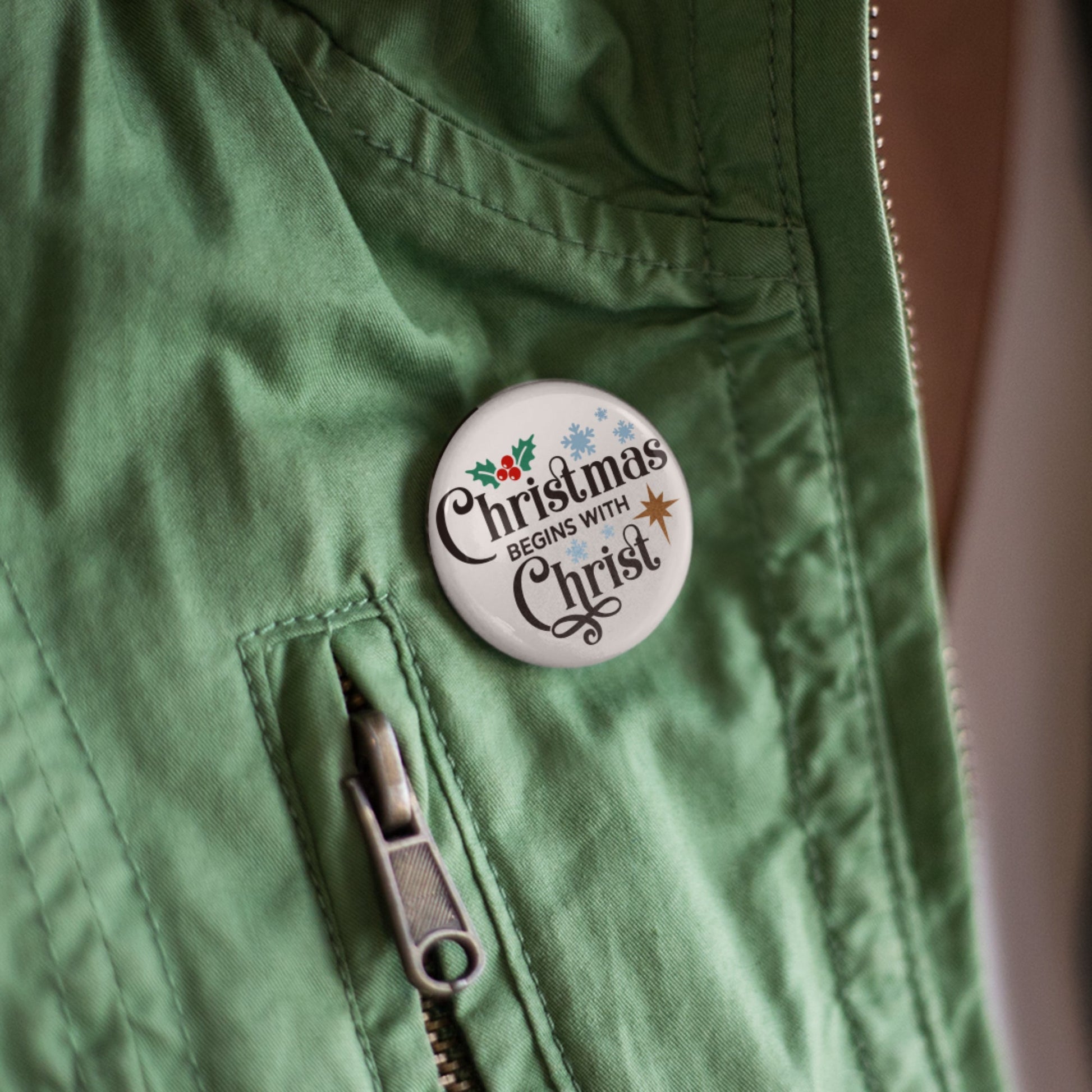 Begins With Christ Christmas Butterfly Clutch Badge 1in 25mm - EMU Works