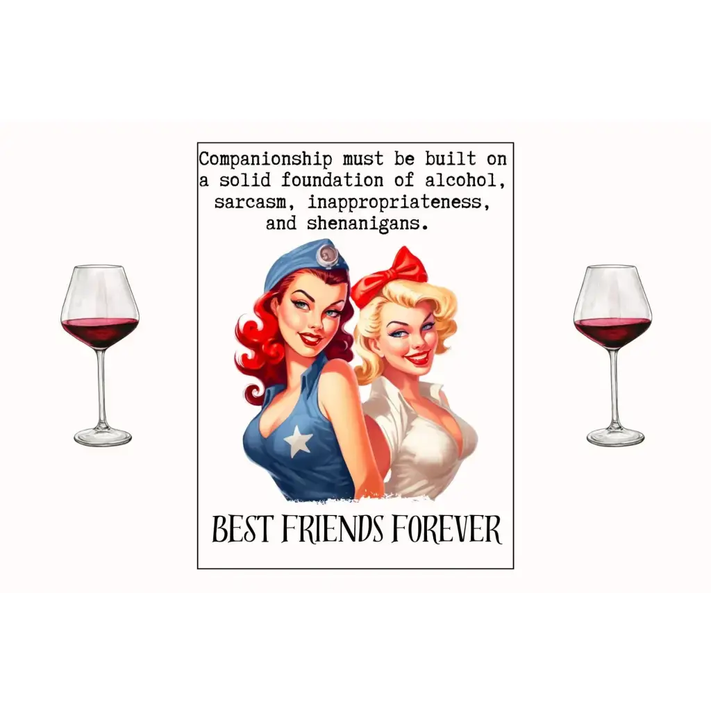 Best Friends Forever Wine Label Vintage Pin Up Girl Design Stickers For Bottles - EMU Works