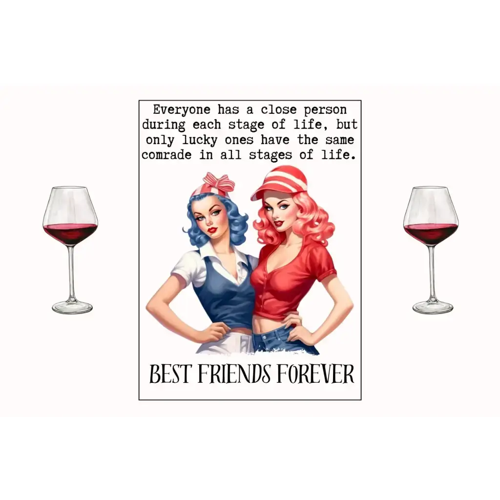 Best Friends Forever Wine Label Vintage Pin Up Girl Design Stickers For Bottles - EMU Works