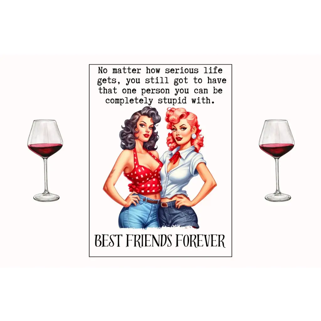 Best Friends Forever Wine Label Vintage Pin Up Girl Design Stickers For Bottles - EMU Works