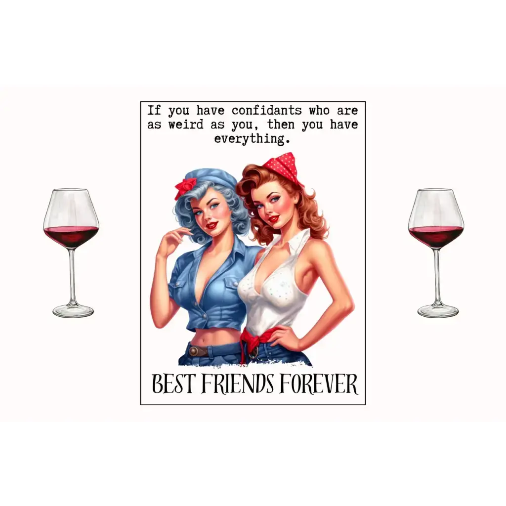 Best Friends Forever Wine Label Vintage Pin Up Girl Design Stickers For Bottles - EMU Works
