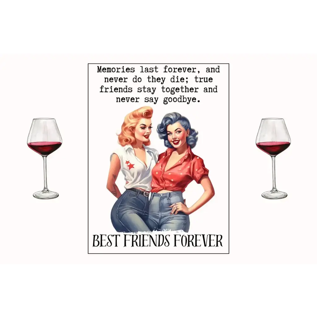 Best Friends Forever Wine Label Vintage Pin Up Girl Design Stickers For Bottles - EMU Works