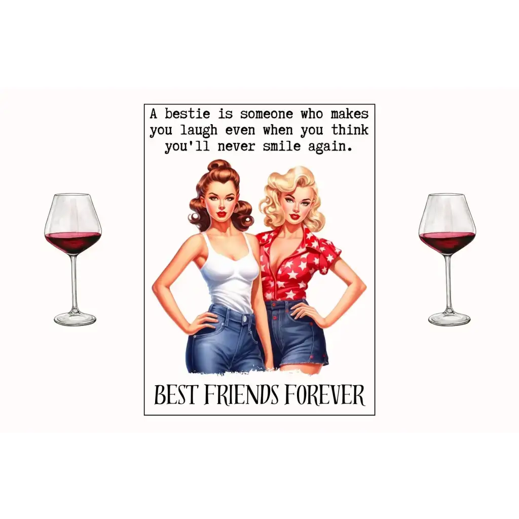 Best Friends Forever Wine Label Vintage Pin Up Girl Design Stickers For Bottles - EMU Works