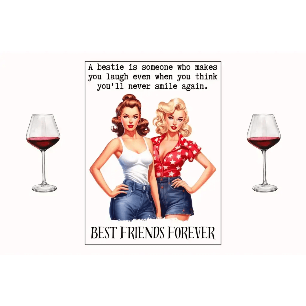 Best Friends Wine Gifts: Vintage Pin Up Girl Design Wine Label Stickers for Bottles - EMU Works