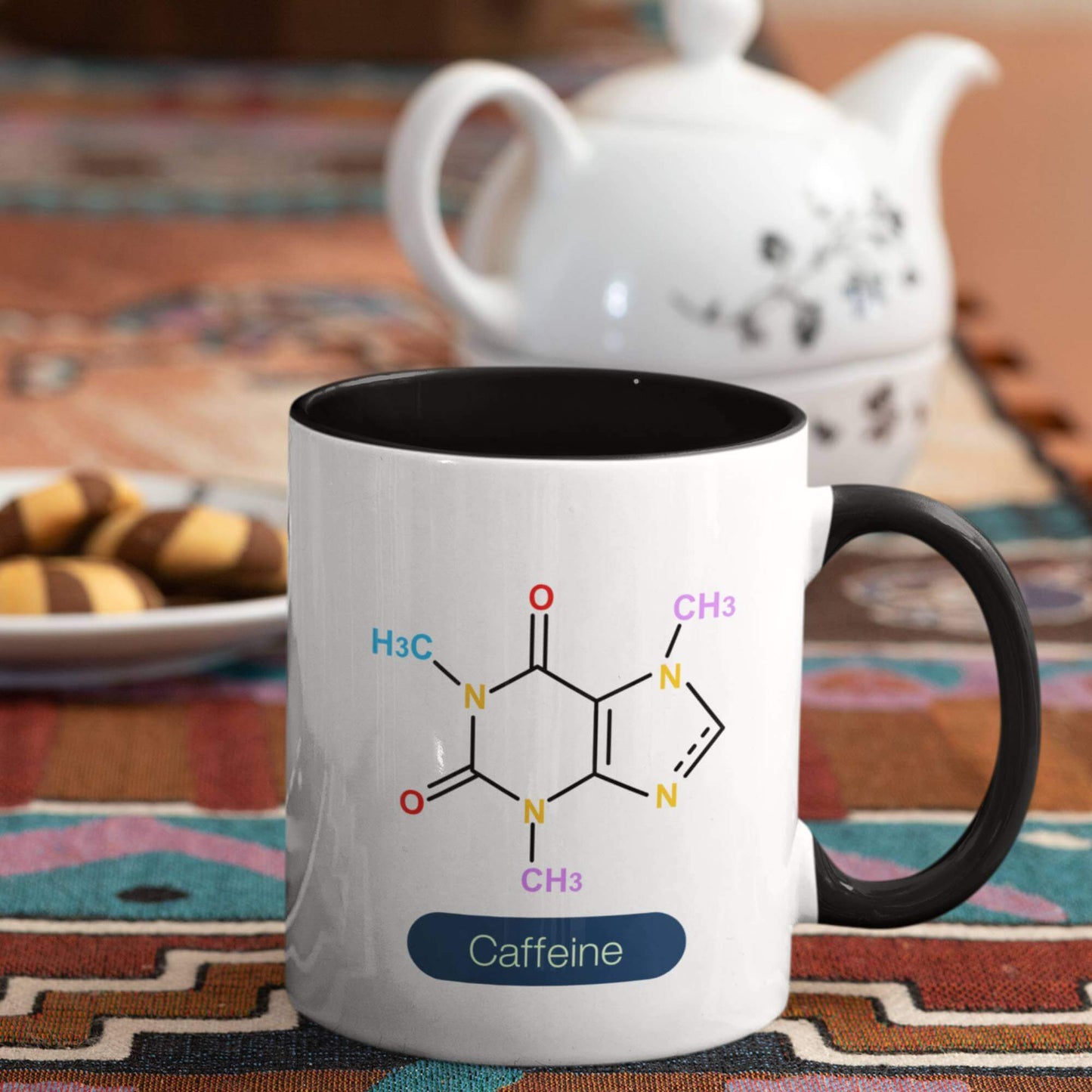 Chemistry Mug Gift - Black Colour Changing 11oz Ceramic Coffee Cup with Caffeine Formula Design - EMU Works