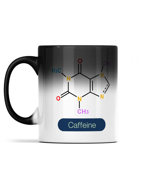 Chemistry Mug Gift - Black Colour Changing 11oz Ceramic Coffee Cup with Caffeine Formula Design - EMU Works