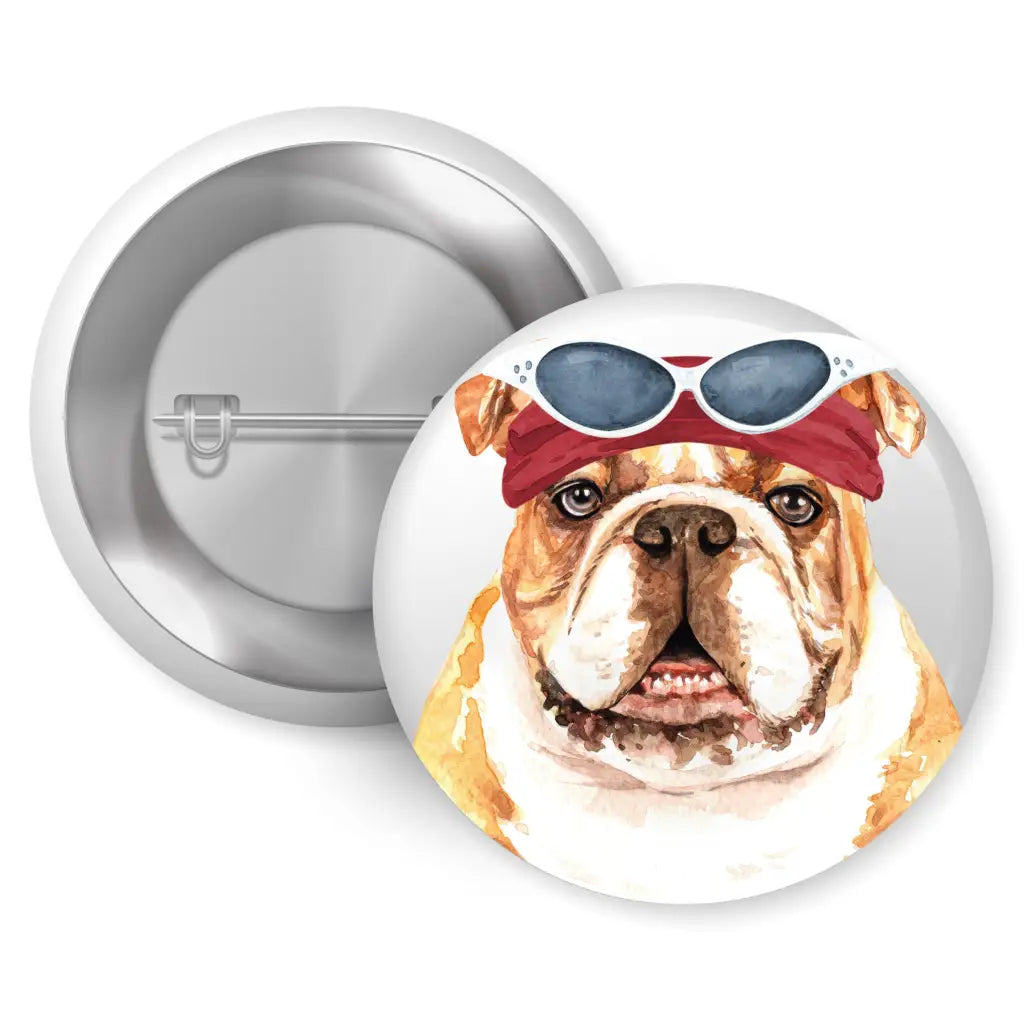 Bulldog Headband Dog Bread Pin Button Badge 1in 25mm - EMU Works