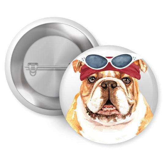 Bulldog Headband Dog Bread Pin Button Badge 1in 25mm - EMU Works