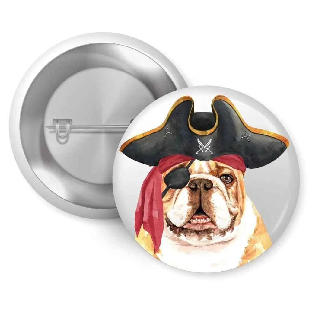 Bulldog Pirate Hat Dog Bread Pin Button Badge 1in 25mm