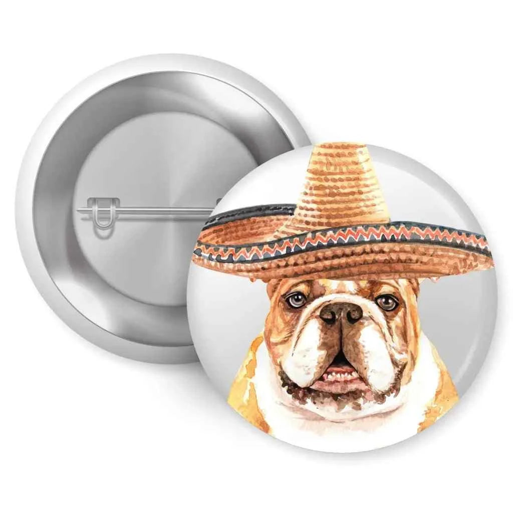 Bulldog Sombrero Dog Bread Pin Button Badge 1in 25mm