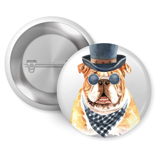 Bulldog Top Hat Bandana Dog Bread Pin Button Badge 1in 25mm - EMU Works