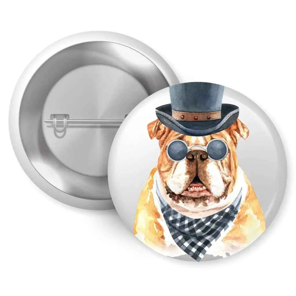 Bulldog Top Hat Bandana Dog Bread Pin Button Badge 1in 25mm