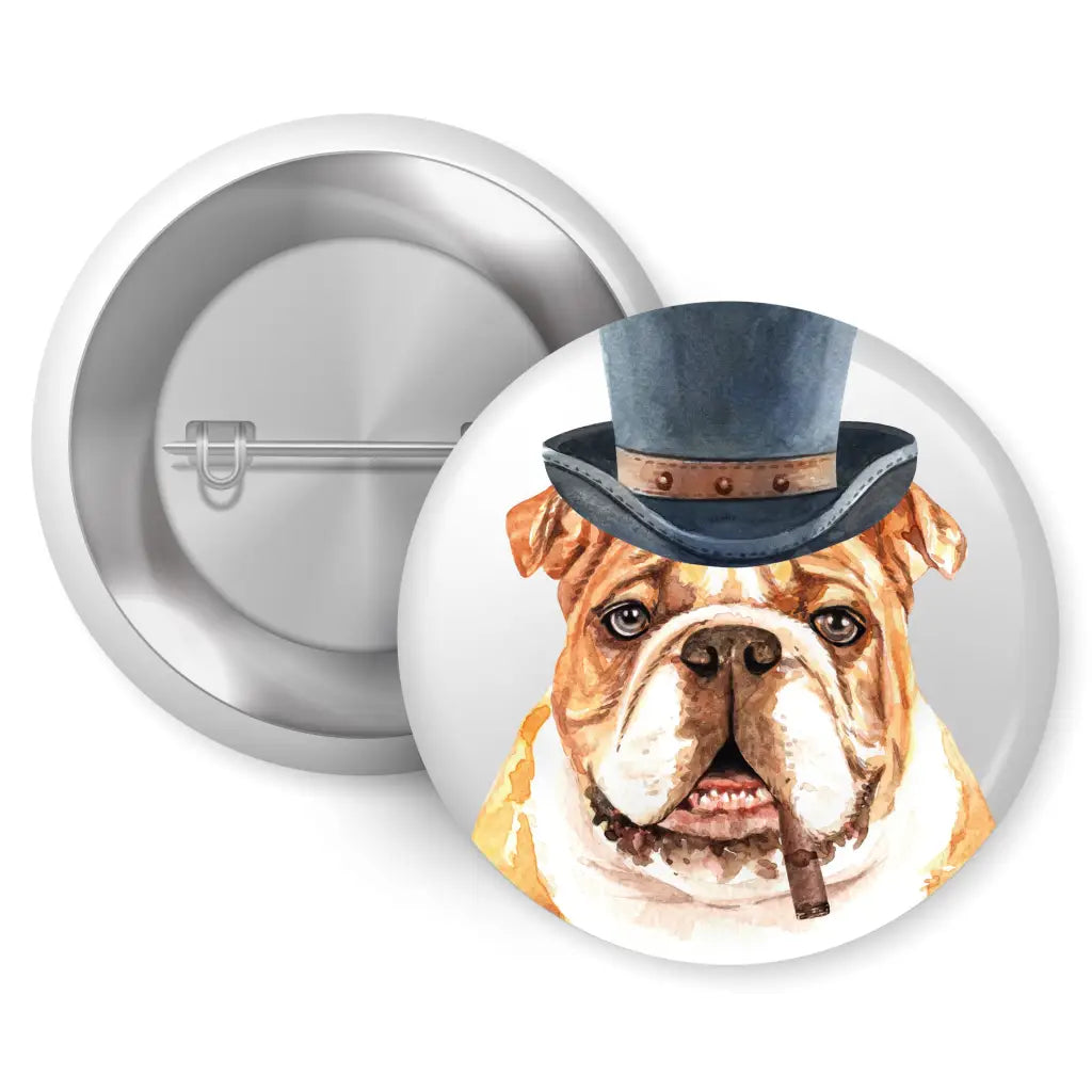 Bulldog Top Hat Cigar Dog Bread Pin Button Badge 1in 25mm - EMU Works