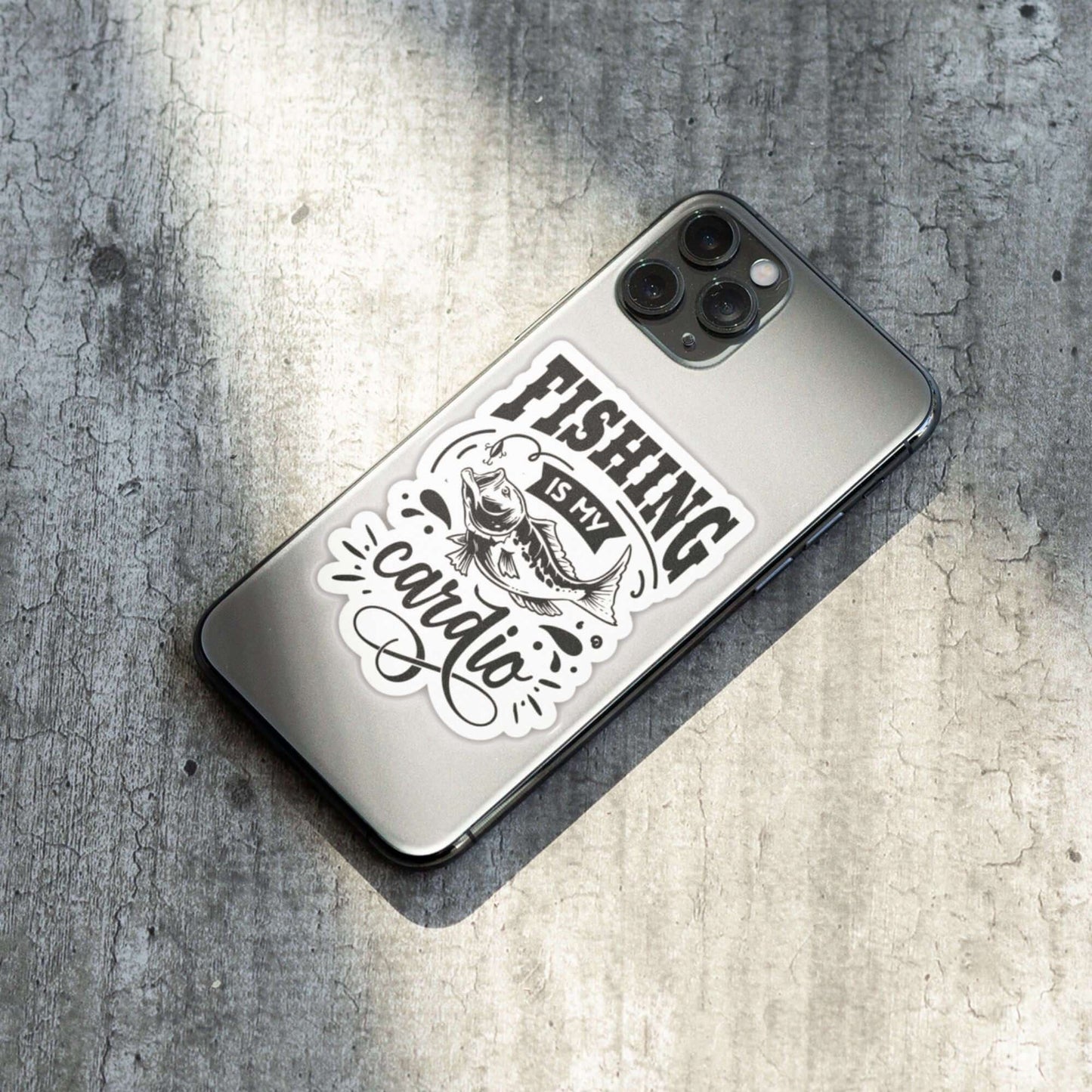 Fishing Is My Cardio Humour Matte Vinyl Sticker - 8.7cm x 7cm - EMU Works
