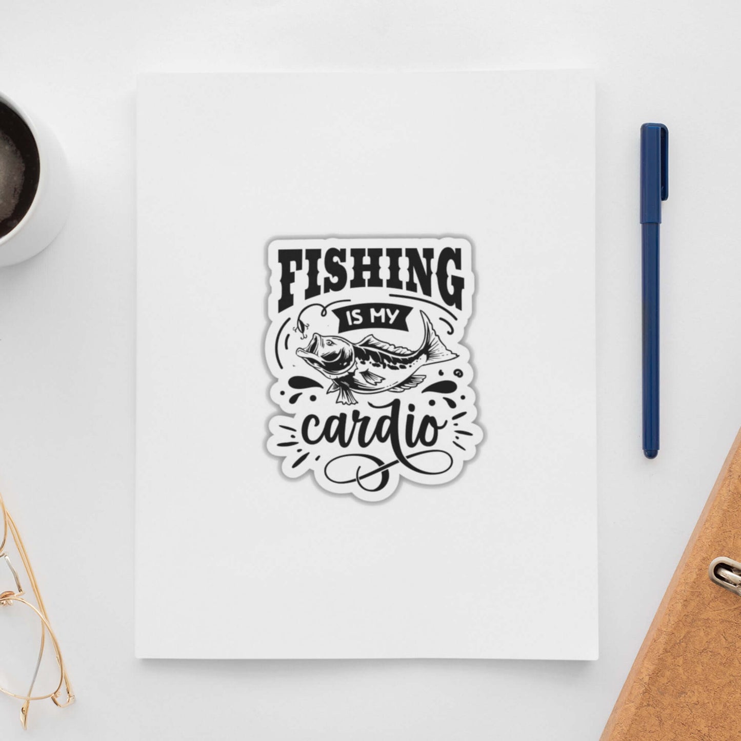Fishing Is My Cardio Humour Matte Vinyl Sticker - 8.7cm x 7cm - EMU Works