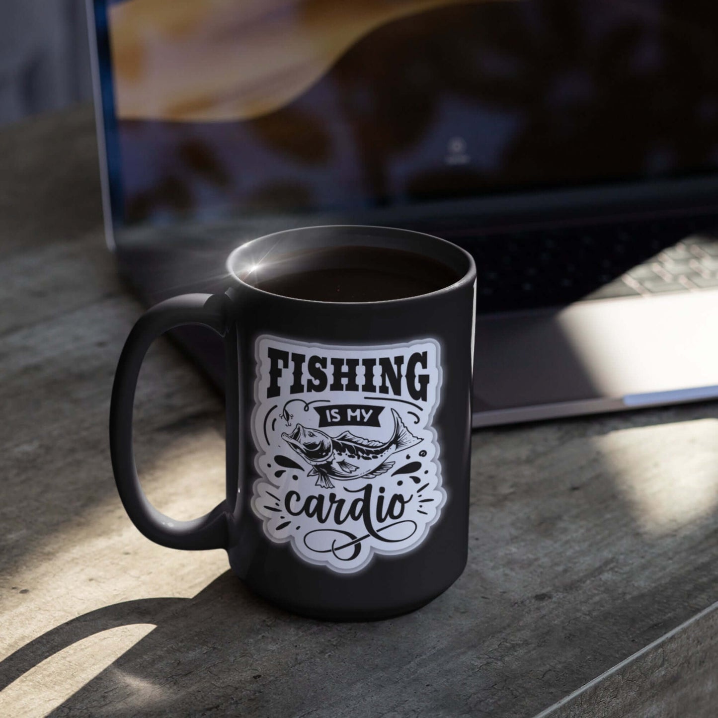 Fishing Is My Cardio Humour Matte Vinyl Sticker - 8.7cm x 7cm - EMU Works