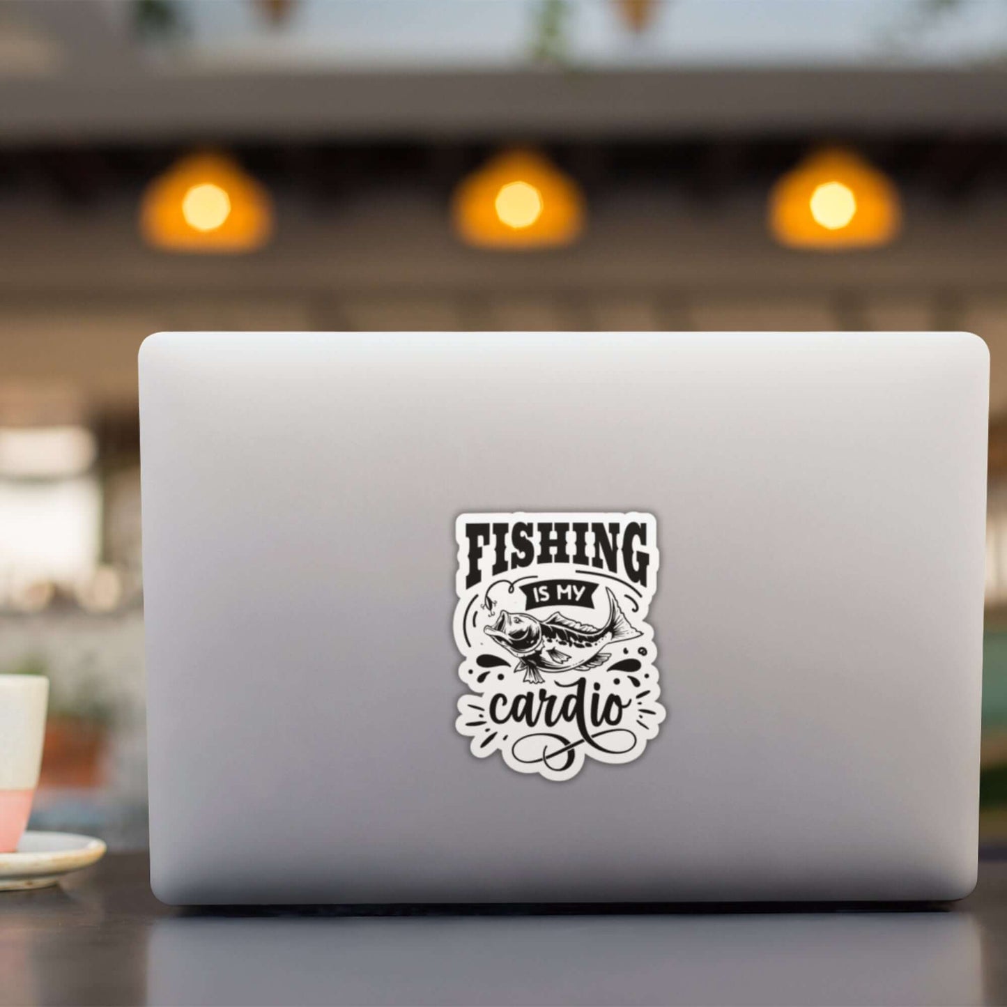 Fishing Is My Cardio Humour Matte Vinyl Sticker - 8.7cm x 7cm - EMU Works