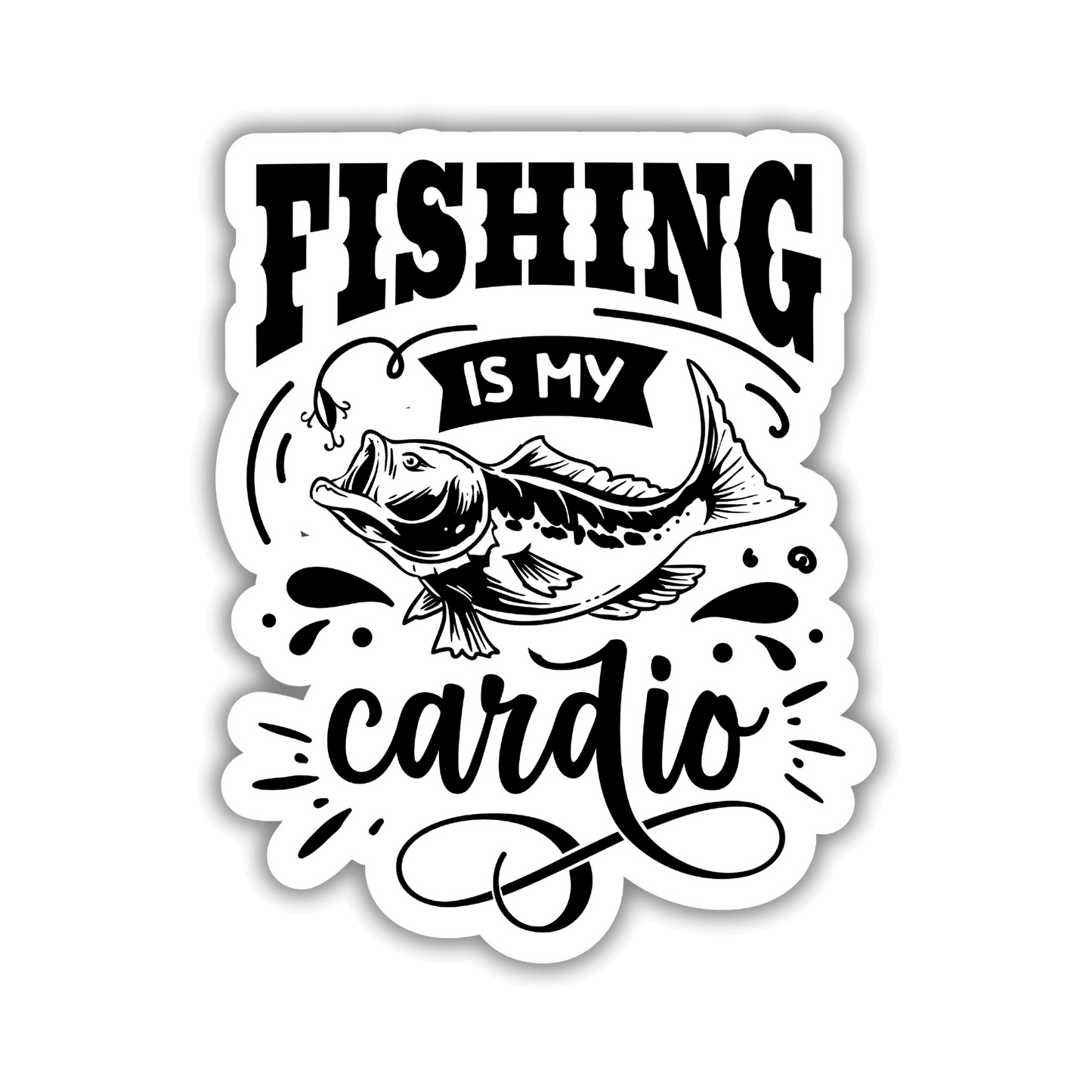 Fishing Is My Cardio Humour Matte Vinyl Sticker - 8.7cm x 7cm - EMU Works