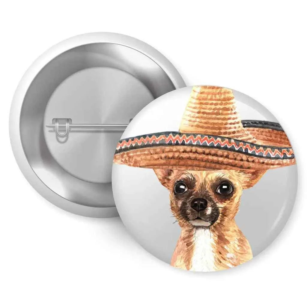 Chihuahua Dog Pin Badge - Cute 1 Inch 25mm Sombrero Hat Design by EMU Works