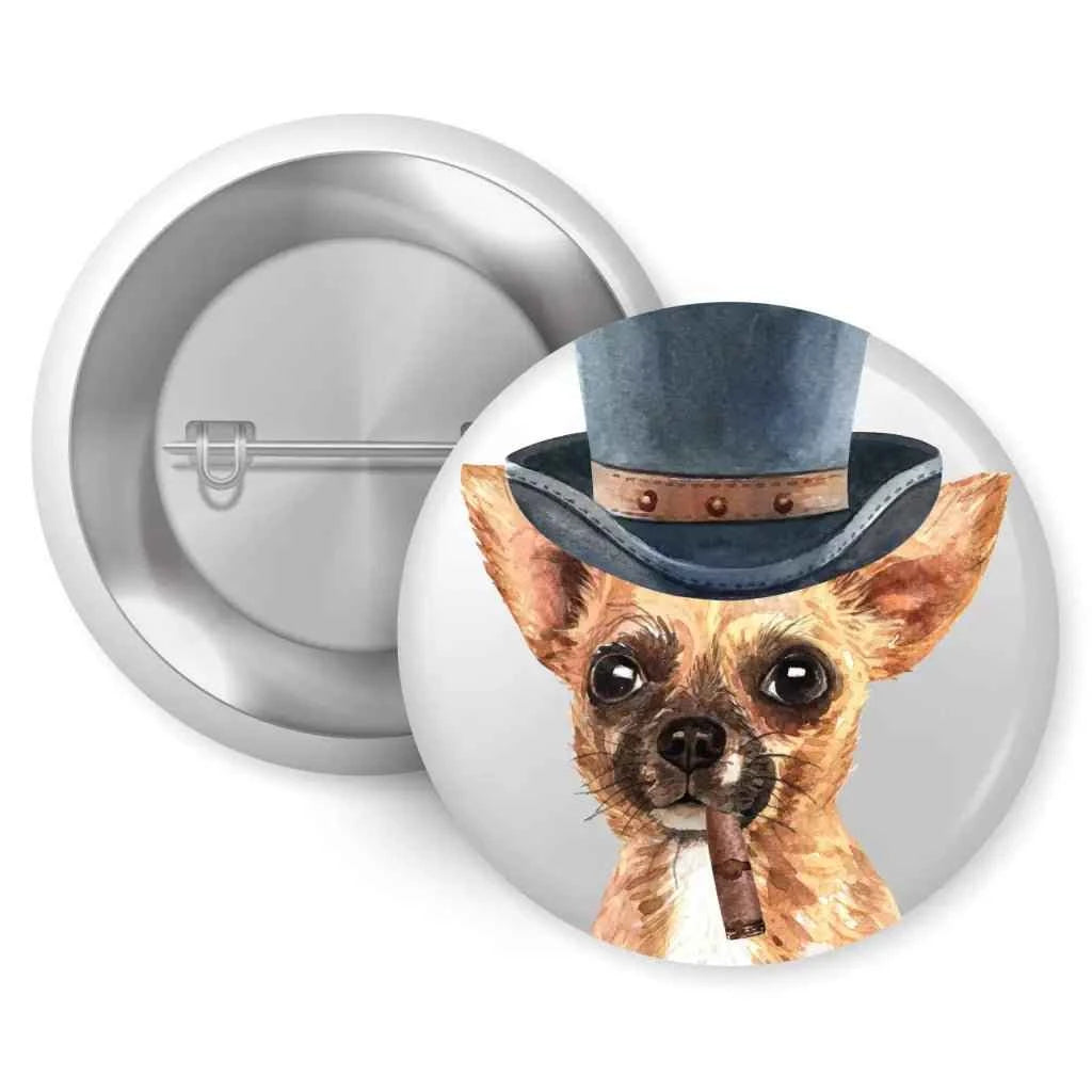 Chihuahua Top Hat Cigar Dog Pin Button Badge 1in 25mm